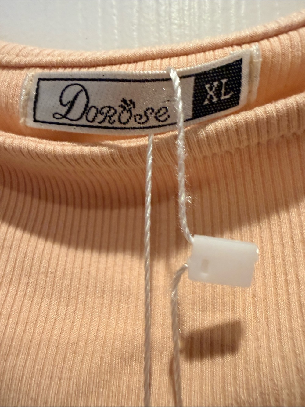 Soft Ribbed Top by Dorose in Peach Sheer Puff Sleeves - Picture 2 of 6